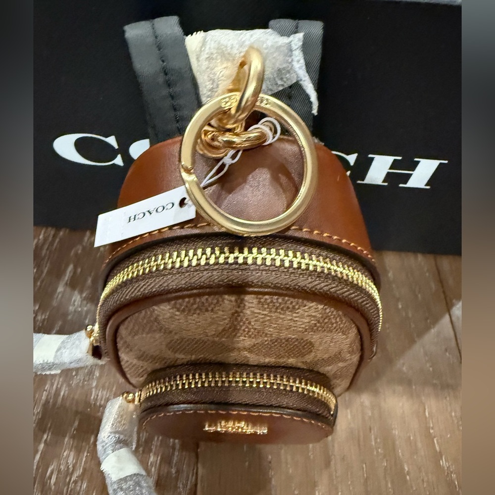 Coach Mini Backpack Key Ring  Signature Canvas Brown - Picture 2 of 9